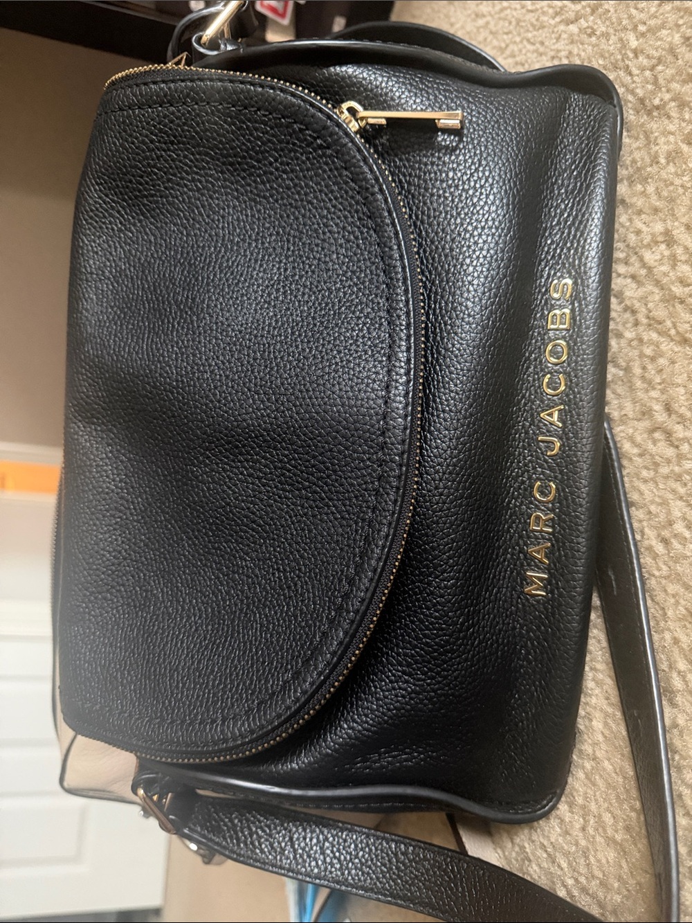 Marc Jacobs Black Pebbled Leather Crossbody with Gold Logo